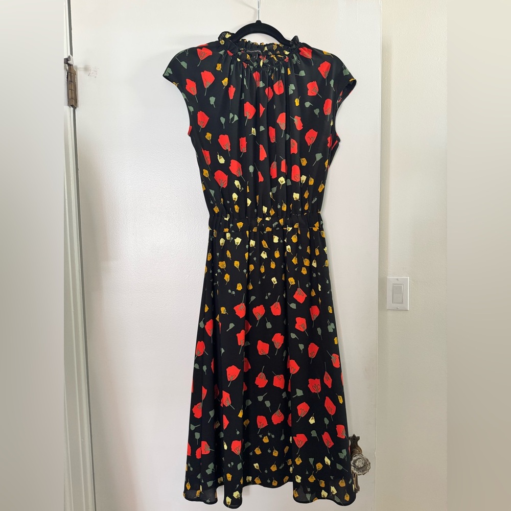 Banana Republic Black Midi Dress with Orange and Yellow Print - Picture 3 of 3